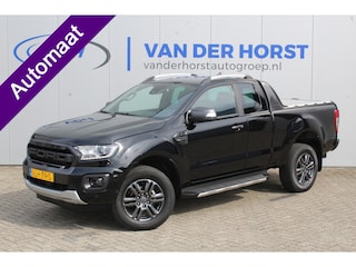 Ford Ranger 2.0-213pk Bi-turbo 'Wildtrak' Supercab. AUTOMAAT / VIER wielaandrijving. Stoere vierwielaangedreven krachtpatser ! Trekgewicht 3.500kg ! Stoel- en voorraamverwarming, Autm. airco dual, Adaptieve cruise control, Navigatie, Telefoonvoorb., Trekhaak etc.