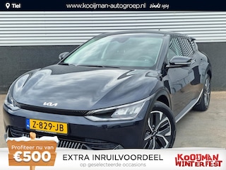 Kia EV6 Plus 77.4 kWh Trekhaak, BTW-auto! 1e eign. NL-auto! SOH 100%, Navigatie, Stoelkoeling, Stoelverwarming, Stuurwiel verwarmd, Dodehoekdetectie, Leder, LED, Elek. bestuurdersstoel