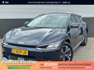 Kia EV6 Plus 77.4 kWh Trekhaak, BTW-auto! 1e eign. NL-auto! SOH 100%, Navigatie, Stoelkoeling, Stoelverwarming, Stuurwiel verwarmd, Dodehoekdetectie, Leder, LED, Elek. bestuurdersstoel
