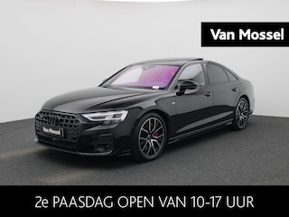 Audi A8 60 TFSI e quattro 462 PK | S-line l Adaptive Cruise Control l Panoramadak l Bang & Olufsen Premium 3D l Elektr. voorstoelen geheugen l Stoelventilatie/massage voorin l Head-up display l 360 graden camera l HD-matrix l Apple Carplay / Android Auto l Stoelverwarming voor en achter l Privacy glas (donker getint) l Lichtpakket plus ambient light l Alarm klasse III l