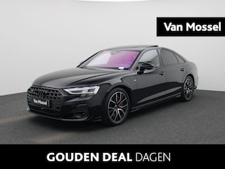 Audi A8 60 TFSI e quattro 462 PK | S-line l Adaptive Cruise Control l Panoramadak l Bang & Olufsen Premium 3D l Elektr. voorstoelen geheugen l Stoelventilatie/massage voorin l Head-up display l 360 graden camera l HD-matrix l Apple Carplay / Android Auto l Stoelverwarming voor en achter l Privacy glas (donker getint) l Lichtpakket plus ambient light l Alarm klasse III l