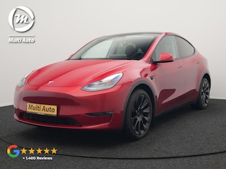 Tesla Model Y Long Range AWD 75 kWh Elektrisch 441pk Dealer O.H. | Panodak | Adaptive Cruise | 360 Camera | Lederen Sportstoelen Verwarmd | Navigatie | Virtual | Stuur Verwarmd | DAB |