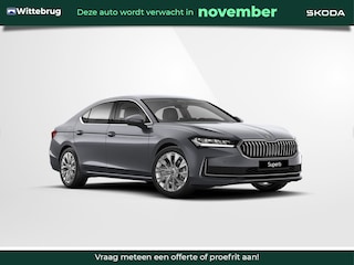 Skoda Superb 1.5 TSI MHEV First Edition / Lichtmetalen velgen 18" Dofida zilver / Trekhaak / Chrome Pakket / Interieur 'Lounge', stoelen: half stof/half kunstleder grijs met gele stiksels / €2000 inruilpremie
