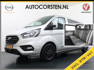 Ford Transit Custom 320 2.0TDCI 130PK Automaat L2H1 Dubbele Cabine Leder Trekhaak Navi Camera Platinum Edition DC 2X Schuifdeur Cruise Control Wandbetimmering Stoelverwarming Lmv Euro 6 Zeer Compleet!