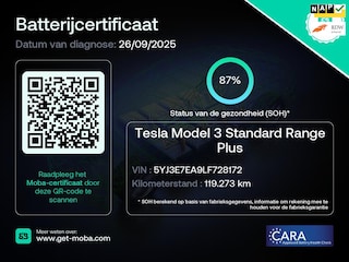 Tesla Model 3 Standard RWD Plus 60 kWh Trekhaak (1.000kg) SOH 87% 19 INCH Velgen Rijklaarprijs!