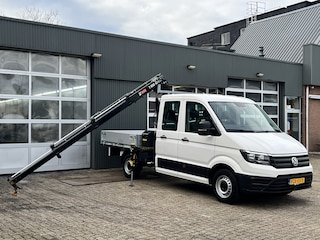 Volkswagen Crafter 35 2.0 TDI DC Hiab Laadkraan 023-3 Trekhaak 2500 kg trekgewicht Airco Cruise controle 6-Persoons Open laadbak Pick-up Euro 6 Bakwagen P-up Telefoonverbinding 1e eigenaar