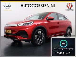 BYD Atto 3 60kWh Design SOH 98% Pano-dak Leer+Elektr.Verst. Warmtepomp Adaptieve Cruise 360°Camera Apple Carplay Android Auto Elektr.Achterklep Design Verkeersbord detectie WiFi DAB Led Rijstrooksensor Keyless Smartphone Entry Fabrieksgarantie tot 12-12-2030/150.000km Garantie. Op de LFP Accu tot 12-12-2030/200.000km €44.000,- Nieuw!