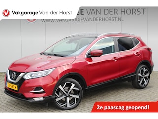 Nissan Qashqai 1.2-115pk Tekna. Erg nette, luxe en betrouwbare hoogzitter ! Autm. airco, cruise control, 360gr camera, trekhaak, privacy glass, LM wielen, panoramadak, metallic lak, elektr. verstelb. best. stoel,  telefoonvoorb., navigatie, LED verlichting etc.