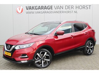 Nissan Qashqai 1.2-115pk Tekna. Erg nette, luxe en betrouwbare hoogzitter ! Autm. airco, cruise control, 360gr camera, trekhaak, privacy glass, LM wielen, panoramadak, metallic lak, elektr. verstelb. best. stoel,  telefoonvoorb., navigatie, LED verlichting etc.