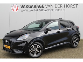 Ford Puma 1.0-125pk EcoBoost Mild-Hybrid ST-Line. Mooie luxe hoogzitter ! Slechts 8.960km ! Autm. airco, adapt. cruise control, stoel-, stuur- en voorraamverw., navigatie, telefoonvoorb., LM wielen, elektr. achterklep, LED verl., camera 360gr, pdc v+a etc.