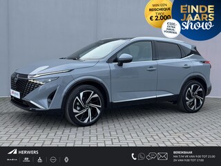 Nissan Qashqai 1.3 MHEV Xtronic Tekna Plus / Fabrieksgarantie tot 07-2028 / Panoramadak / HUD / ACC Cruise / 360° Camera / BOSE / Alcantara & Lederen bekleding / Elektr. Stoelen + Memory / Massage Functie / Elektr. Klep / DAB /
