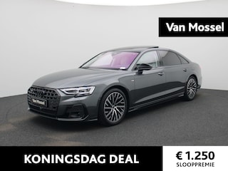 Audi A8 60 TFSI e quattro L 340 PK | S-Line exterieur | Automaat | B&O | 360 Camera | Vierwielbesturing | Luchtvering | HD Matrix | Panoramadak | Beeldschermen achterin | Stoelventilatie | Stoelmassage | Servosluiting | Nachtzicht | Head-up display |
