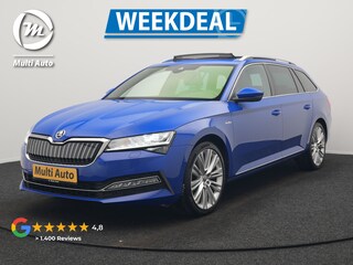 Skoda Superb Combi 1.4 TSI iV Laurin & Klemet Plug In Hybrid 218pk Dealer O.H. PHEV | Trekhaak Af Fabriek | Panodak | Adaptive Cruise | 360 Camera | Lederen Sportstoelen Ventilatie & Memory & Massage | Canton Audio | Crystal LED | Stuur Verwarmd | Sfeerverlichting |