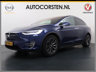 Tesla Model X 100D 20" Trekhaak Leder Luchtvering Adaptive Cruise AutoPilot Panoramadak Vleugeldeuren Camera's Elektr.Stoelen/Stuur+Verwarmd+Geheugen Keyless Wifi Adaptieve koplampen Lmv 20" Led Elektr.-Achterklep Bordherkenning Verwarmde Sproeiers-bladen Carbon Sentry Mode Valet mode 2250 kg Trekvermogen! € 124.700 nieuw !