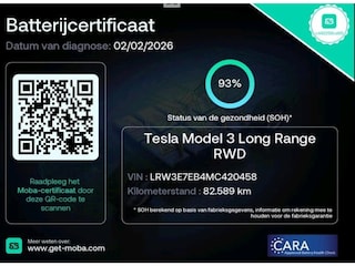 Tesla Model 3 Long Range AWD 75 kWh 93% SOH LFP