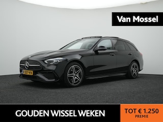 Mercedes-Benz C-klasse Estate 300 e AMG Line AUTOMAAT | PANORAMADAK | AMG PAKKET | LEDER | ADAPTIEVE CRUISE | CAMERA | NAVIGATIE | APPLE CARPLAY | ELEKTRISCHE STOEL & KOFFERKLEP | 12 MAANDEN BOVAG GARANTIE |