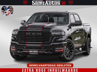 Dodge Ram NIGHT PREMIUM | 426PK | STRIPING | LUCHTVERING | HUD | PANO | 360 CAM | Full Option | LIMITED WHEELS | De Meest Luxe Pick-Up in zijn Klasse | Comfortabele Dubbele Cabine met Royale 5 Zitplaatsen | EERSTE EIGENAAR | SMOKE PACK | BOM VOL |