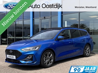 Ford Focus Wagon 1.0 EcoBoost Hybrid ST Line X 155PK Automaat Afn. Trekhaak Panodak Winterpack Adaptieve Cruise Camera Blind-Spot Parkeersensoren Keyless B&O Full-LED Climate *1500KG Trekgewicht*