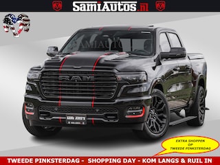 Dodge Ram NIGHT PREMIUM | 426PK | STRIPING | LUCHTVERING | HUD | PANO | 360 CAM | Full Option | LIMITED WHEELS | De Meest Luxe Pick-Up in zijn Klasse | Comfortabele Dubbele Cabine met Royale 5 Zitplaatsen | EERSTE EIGENAAR | SMOKE PACK | BOM VOL |