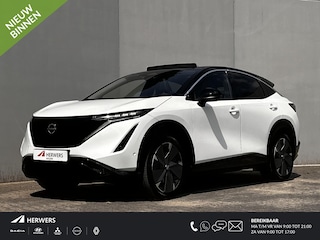 Nissan Ariya Evolve 91 kWh Dealer onderhouden / Accu SoH 99 % / Panorama schuifdak / HUD / Navigatie / Apple Carplay Android / Elektrische stoelen & klep / BOSE / Stoelventilatie / Stoel-, stuur- en achterbankverwarming / 20" LM wielen /