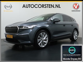 Skoda Enyaq iV 80 Trekhaak SOH 95% Warmtepomp Adap.Cruise 3-Zone Ecc 360°Camera Stuur+Stoelverwarming Navi Ecc Pdc Draadloze telefoonlader Keyless Privacy Glas Lmv Led Apple Carplay Android Auto DAB P-Assist Dodehoek detectie File Asist 1.000KG Trekgewicht Origineel Nederlandse Auto