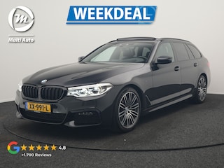 BMW 5-serie Touring 520i M Sport 184pk Dealer O.H. | Panodak | Head Up | 360 Camera | Lederen Comfortzetels Memory & Verwarmd | Sfeerverlichting | Blis | Apple Carplay | Stuur Verwarmd | Adaptive LED | Navigatie | DAB | 19"L.M |