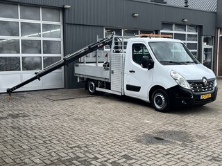 Renault Master T35 2.3 dCi L2 Energy Hiab Laadkraan T-CLX 013 Trekhaak 2500 kg Airco 2-Persoons Open laadbak Pick-up Euro 6 Verkeersbord Actiebord Pijlenbord Bakwagen P-up  1e eigenaar ex gemeente