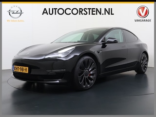 Tesla Model 3 Performance AWD 513PK Facelift Warmtepomp Lmv 20" Panoramadak Adap.Cruise Elek.Verwarmde Stoelen+Memory Inductieladen Navi Camera's Ecc Leder SOH 85.6% Led Pdc Privacy Glas Elek.Achterklep Keyless 4WD Fabrieksgarantie op Accu en Motor tot 18-02-2029/192.000KM