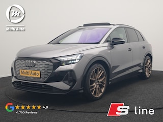 Audi Q4 50 Quattro Edition One 2x S Line 77 kWh 300pk Dealer O.H. | Panodak | Head Up | Adaptive Cruise | Matrix LED | Camera | Lederen Sportstoelen Memory & Verwarmd | Keyless | Apple Carplay | Blis | DAB | 21"L.M |