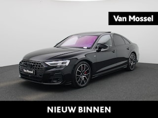Audi A8 60 TFSI e quattro 462 PK | S-line l Adaptive Cruise Control l Panoramadak l Bang & Olufsen Premium 3D l Elektr. voorstoelen geheugen l Stoelventilatie/massage voorin l Head-up display l 360 graden camera l HD-matrix l Apple Carplay / Android Auto l Stoelverwarming voor en achter l Privacy glas (donker getint) l Lichtpakket plus ambient light l Alarm klasse III l