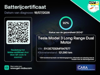 Tesla Model 3 Long Range AWD 75 kWh 92% SOH Warmtepomp NL-Auto Rijklaarprijs!