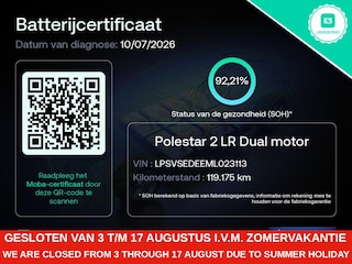 Polestar 2 Long Range Dual Motor 408PK 78kWh 92.2% SoH [ PILOT PLUS+19 INCH+CARPLAY+CAMERA+STOELVERWARMING ]