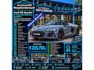 Audi R8 Spyder 5.2 performance quattro *Keramisch / Magnetic Ride / Capristo / Bang & Olufsen / Carbon / Laser*  Prijs  € 209.900  |  Bouwjaar  2021  |  Kilometerstand  17.875 km