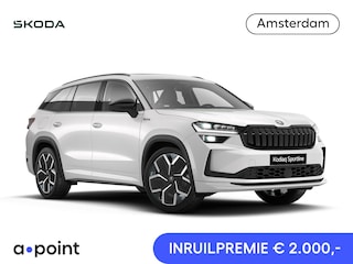 Skoda Kodiaq 1.5 TSI PHEV Sportline Business 204 pk 6 versn. DSG | Dynamic Chassis Control Pakket | Comfort Pakket | Head-up display | Parkeer Pakket | Winter Pakket | Trekhaak | Panorama Dak | 20" lichtmetalen velgen Rila aero, antraciet zwart