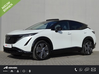 Nissan Ariya e-4ORCE Evolve 91 kWh / SOH 99% / Fabrieksgarantie tot 01-2027 / CCS snelladen / Trekgewicht 1500 kg / Warmtepomp / Bose Audio Systeem / Stoelventilatie / Elektrische achterklep / Head Up Display / Glazen schuif- en kanteldak / Stuur- Stoel & Achterbank verwarming / Rondomzicht camera /