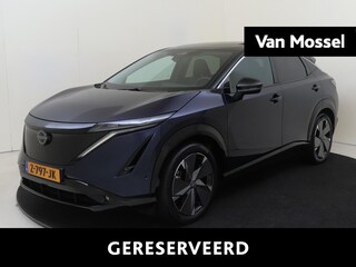 Nissan Ariya Evolve 91 kWh | Apple Carplay/Android | cruise control adaptief | elektrisch glazen panorama-dak | lederen/microvezel bekleding | navigatiesysteem full map | voorstoelen verwarmd en geventileerd | warmtepomp | lichtmetalen velgen |