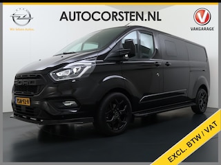 Ford Transit Custom 320 2.0TDCI 170PK Automaat L2H1 Dubbele Cabine 2X Schuifdeur Adap.Cruise 5-Persoons Leder+Verwarmd Trekhaak Navi Camera Pdc Apple Carplay/Android Auto Limited DC Euro 6 Lmv 18" Sidebars Betonplex Vloer Wandbetimmering Lane Assist 3.200KG Trekgewicht
