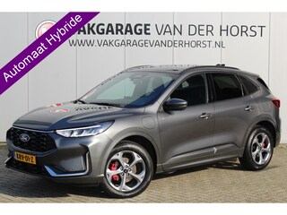 Ford Kuga 2.5-243pk PHEV ST-Line X. Febr. 2026, slechts 9.800km ! Autm. airco dual, elektr. panodak, elektr. trekhaak, elektr. achterklep, leer/alcantara, klep, LED verl., navigatie, telefoonvoorb., stoel-, stuur-, voorraam- en achterbankverw., side- en lan
