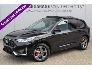 Ford Kuga 2.5-243pk PHEV ST-Line X. Febr. 2026, slechts 9.000km ! Autm. airco dual, elektr. panodak, elektr. trekhaak, elektr. achterklep, leer/alcantara, klep, LED verl., navigatie, telefoonvoorb., stoel-, stuur-, voorraam- en achterbankverw., side- en lan