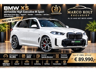 BMW X5 xDrive50e High Executive M Sport / BMW Nieren Iconic Glow / Head-UP / Panodak / Luchtvering / Soft Close / Harman-Kardon / 360 Camera / Trekhaak / Park Assist Prof / Individual Leder Merino / Zwarte Hemel / 1e Eigenaar!