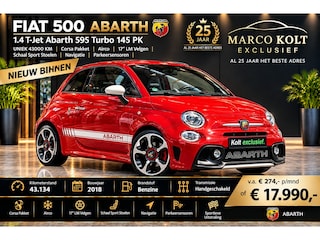 Fiat 500 1.4 T-Jet Abarth 595 Turbo 145 PK | UNIEK 43000 KM | Corsa Pakket | Airco | 17"LM Velgen | Schaal Sport Stoelen | Navigatie | Park Sensors | Uniek!