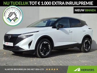 Nissan Qashqai 1.3 MHEV Xtronic N-Connecta / Fabrieksgarantie tot 06-2028 / Panoramadak / Cold Pack / Pack Easy / Trekgewicht 1800 kg / Elektrische achterklep / Rondomzicht camera / Adaptief cruise control / Stuur- Stoel & Voorruit verwarming /