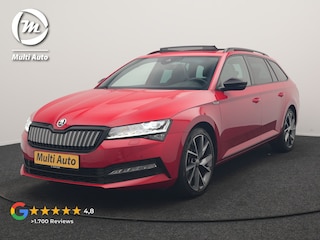 Skoda Superb Combi 1.4 TSI iV Sportline Business PHEV 218pk Dealer O.H. | Trekhaak Af Fabriek | Panodak | Adaptive Cruise | Camera | Canton Audio | Alcantara Sportstoelen Memory & Verwarmd | Stuur Verwarmd | Sfeerverlichting | Keyless | BLIS | Crystal LED | Plug In Hybrid |