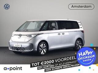 Volkswagen ID. Buzz Pro 86 kWh LWB 7p. 286 pk | Warmtepomp | Navigatie | Panoramadak | Parkeersensoren (Park assist) | Rondomzicht camera | Stoelverwarming | Elektr. Schuifdeuren | Verwarmde voorruit | Verwarmd stuur |