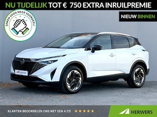 Nissan Qashqai 1.3 MHEV Xtronic N-Connecta / Fabrieksgarantie tot 04-2028 / Panoramadak / Cold Pack / Pack Easy / Trekgewicht 1800 kg / Elektrische achterklep / Rondomzicht camera / Adaptief cruise control / Stuur- Stoel & Voorruit verwarming /